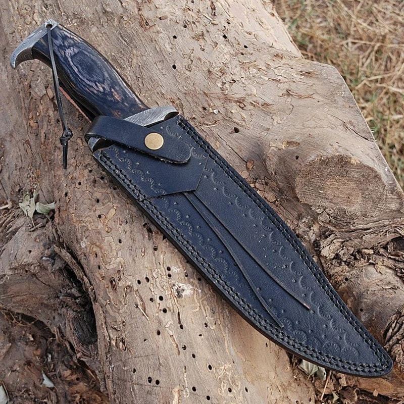 Custom Handmade Damascus Steel Rambo Bowie Knife With Brass Wood Handle Leather Sheath 4
