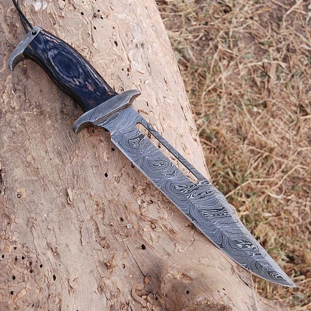 Custom Handmade Damascus Steel Rambo Bowie Knife With Brass Wood Handle Leather Sheath 3