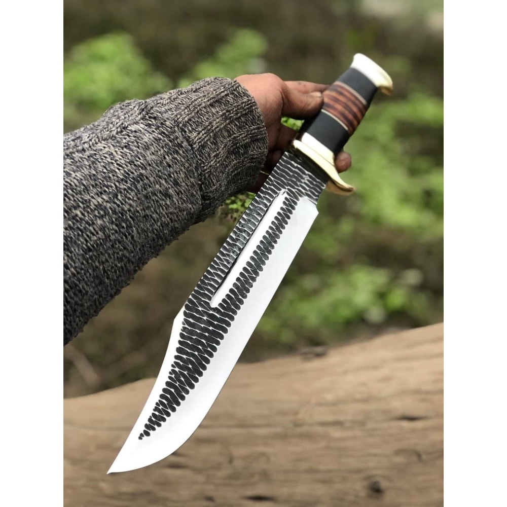 Custom Handmade J2 Steel HandForged Bowie Knife With Brass Guard And Leather Handle 1