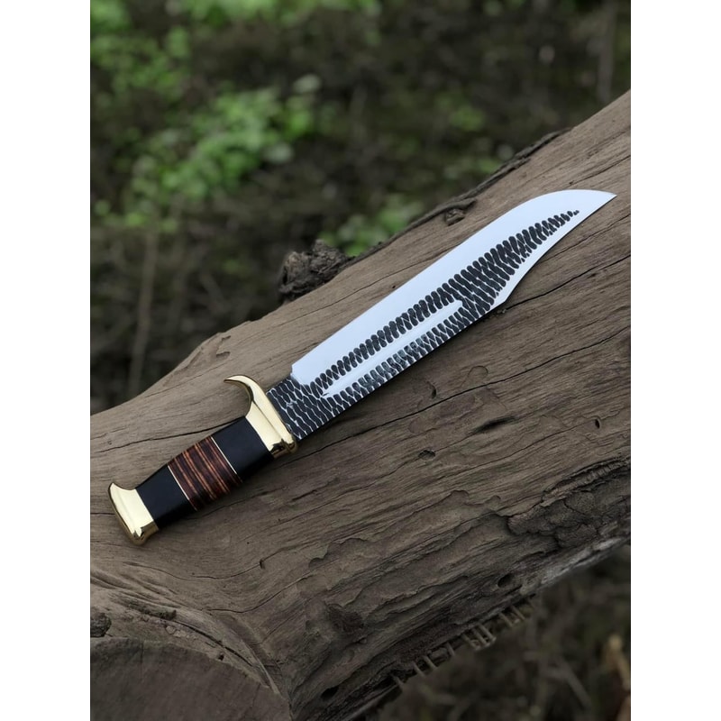 Custom Handmade J2 Steel HandForged Bowie Knife With Brass Guard And Leather Handle 2