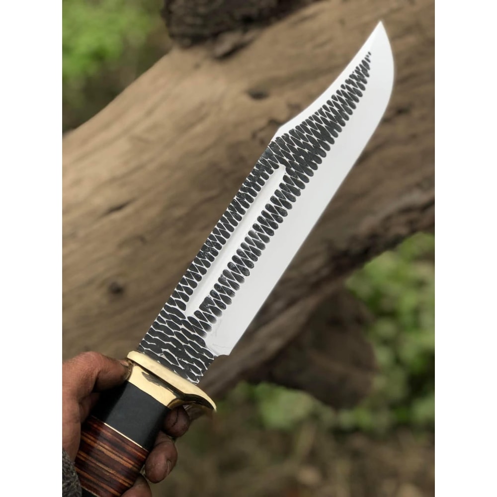 Custom Handmade J2 Steel HandForged Bowie Knife With Brass Guard And Leather Handle 3