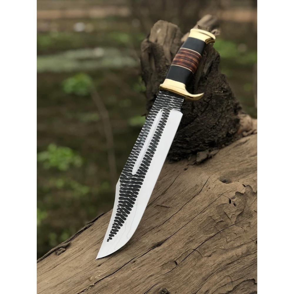Custom Handmade J2 Steel HandForged Bowie Knife With Brass Guard And Leather Handle 0