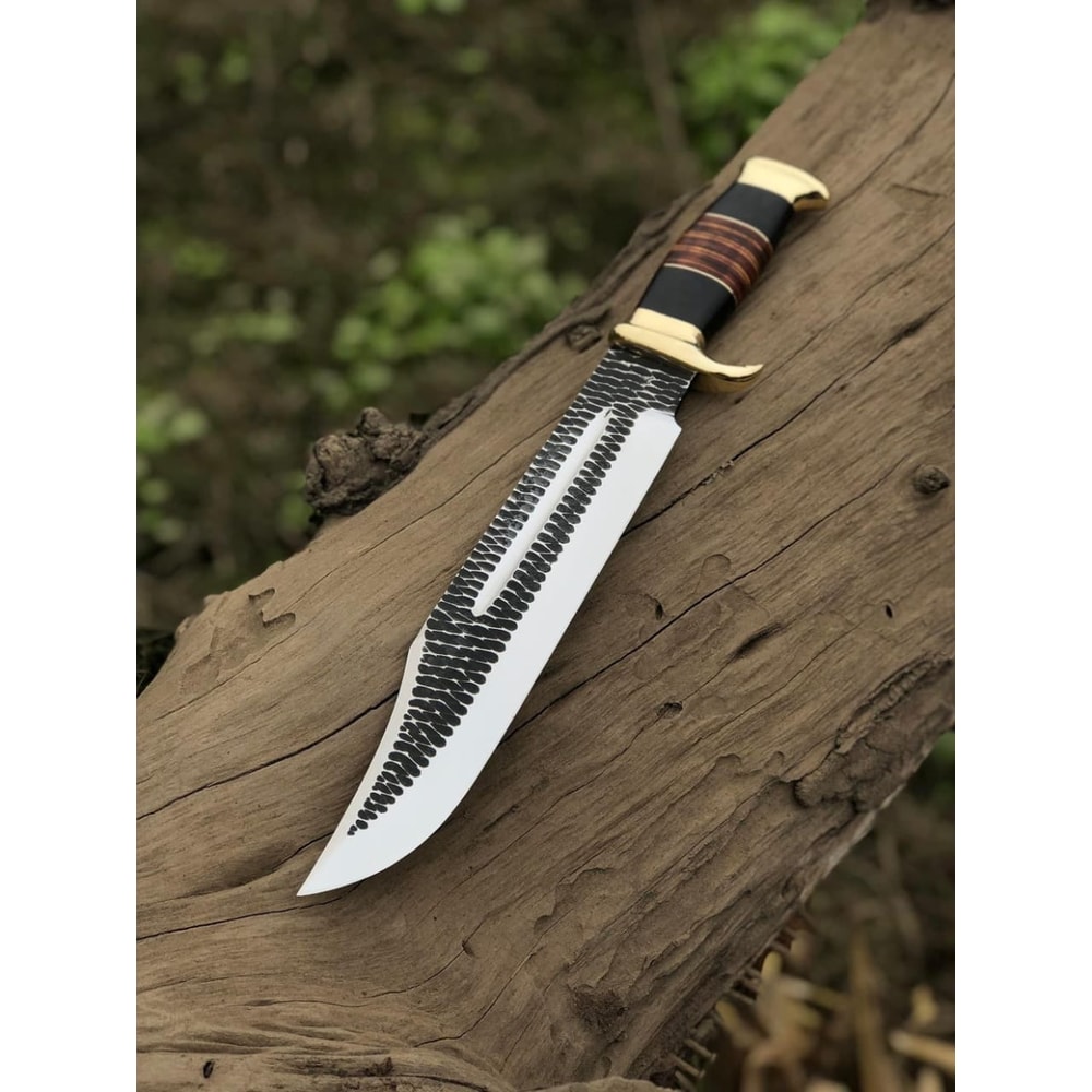 Custom Handmade J2 Steel HandForged Bowie Knife With Brass Guard And Leather Handle 4