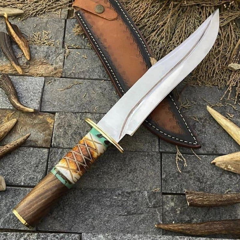 Custom Handmade J2 Steel Bowie Knife With Rosewood Bone And Brass Guard Handle 5