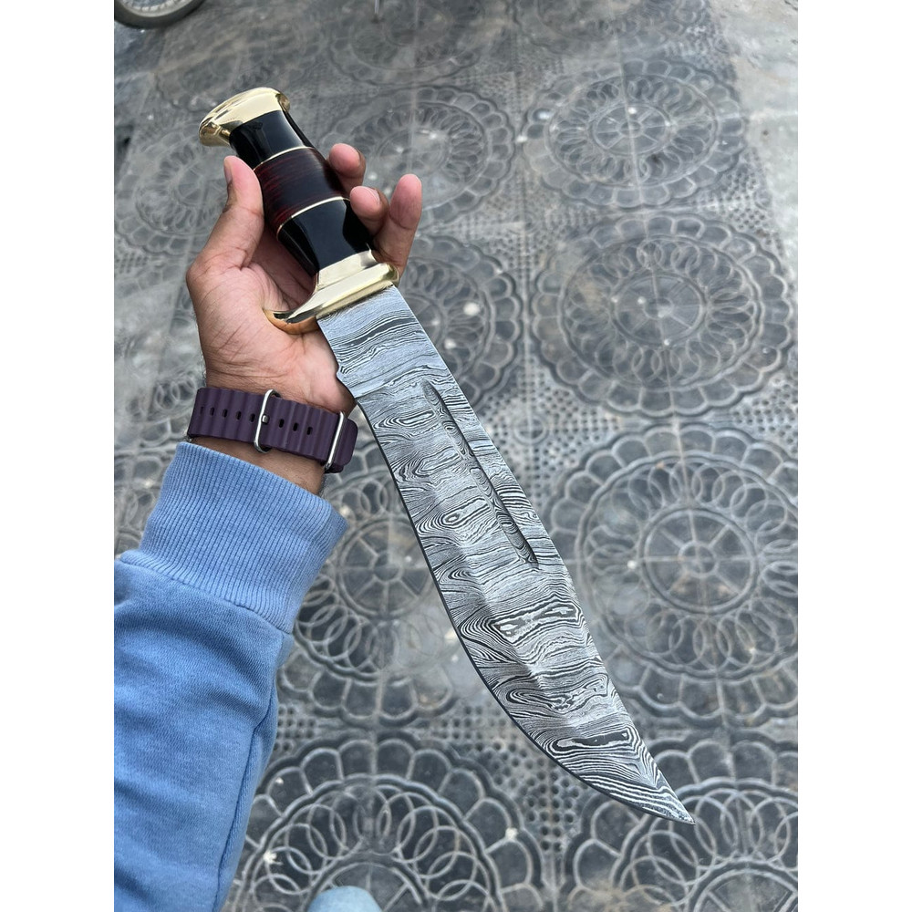 Custom Handmade Damascus Steel Heavy Duty Crocodile Dundee Hunting Bowie Knife  16 Overall Length 0