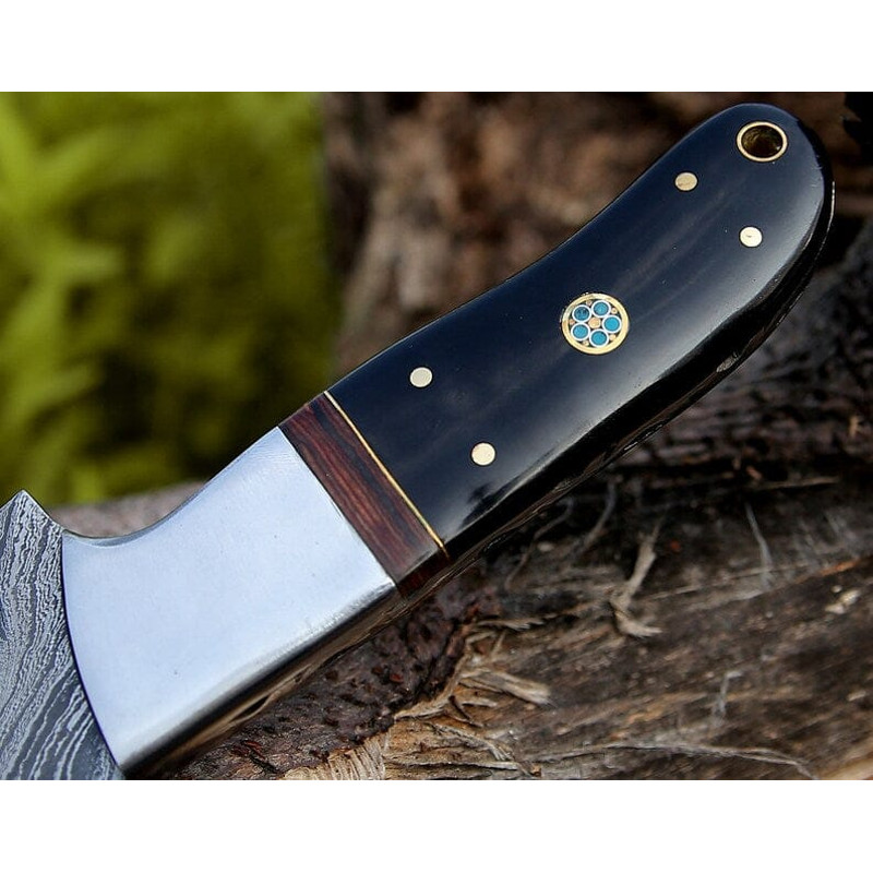 Custom Handmade Damascus Hunting Knife Rosewood Buffalo Horn Handle Steel Bolster 9 Blade With Leather Sheath 3