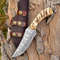 Handcrafted Damascus Hunting Knife Sheep Horn Handle 85inch Overall Length Leather Sheath 0