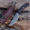 Custom Handmade Damascus Hunting Knife With Rose Wood Handle And Leather Sheath 2