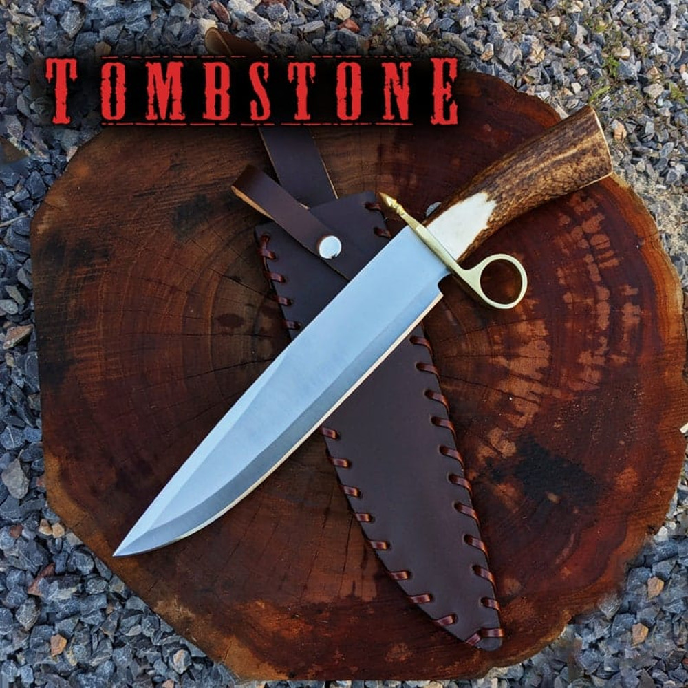 Tombstone Ring Guard Bowie Ike Billy Clanton Movie Replica Knife Handmade 1095 Carbon Steel Blade With Real Stag Antler 0