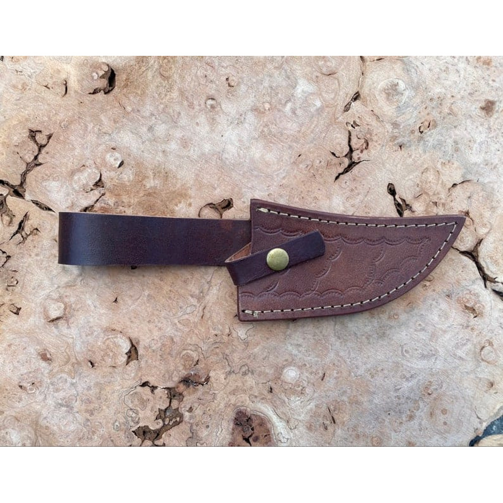 Hammered Rustic High Carbon Skinner Knife With Stag Dollar Wood Handle Hunting Knife Includes High Quality Leather 7