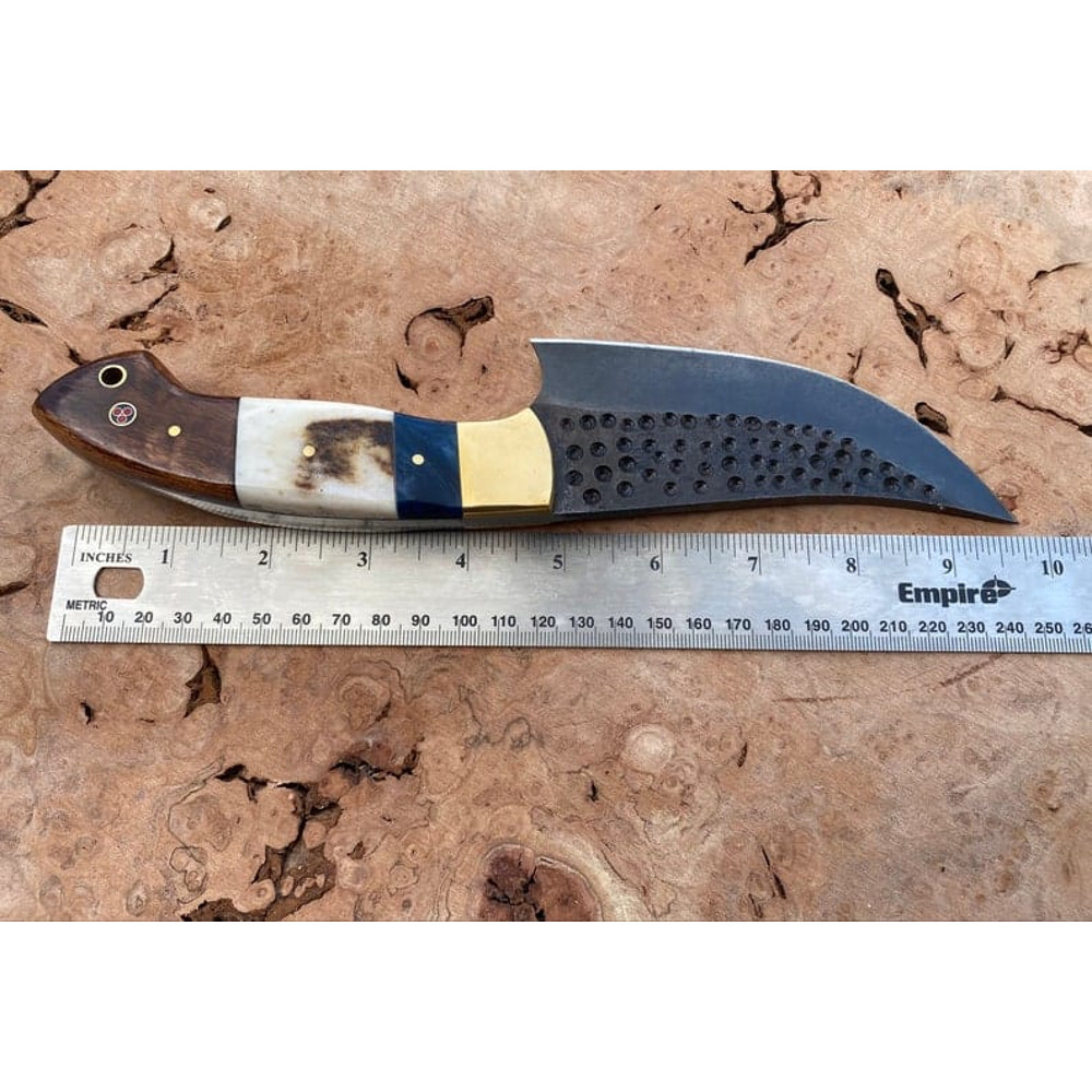 Hammered Rustic High Carbon Skinner Knife With Stag Dollar Wood Handle Hunting Knife Includes High Quality Leather 6