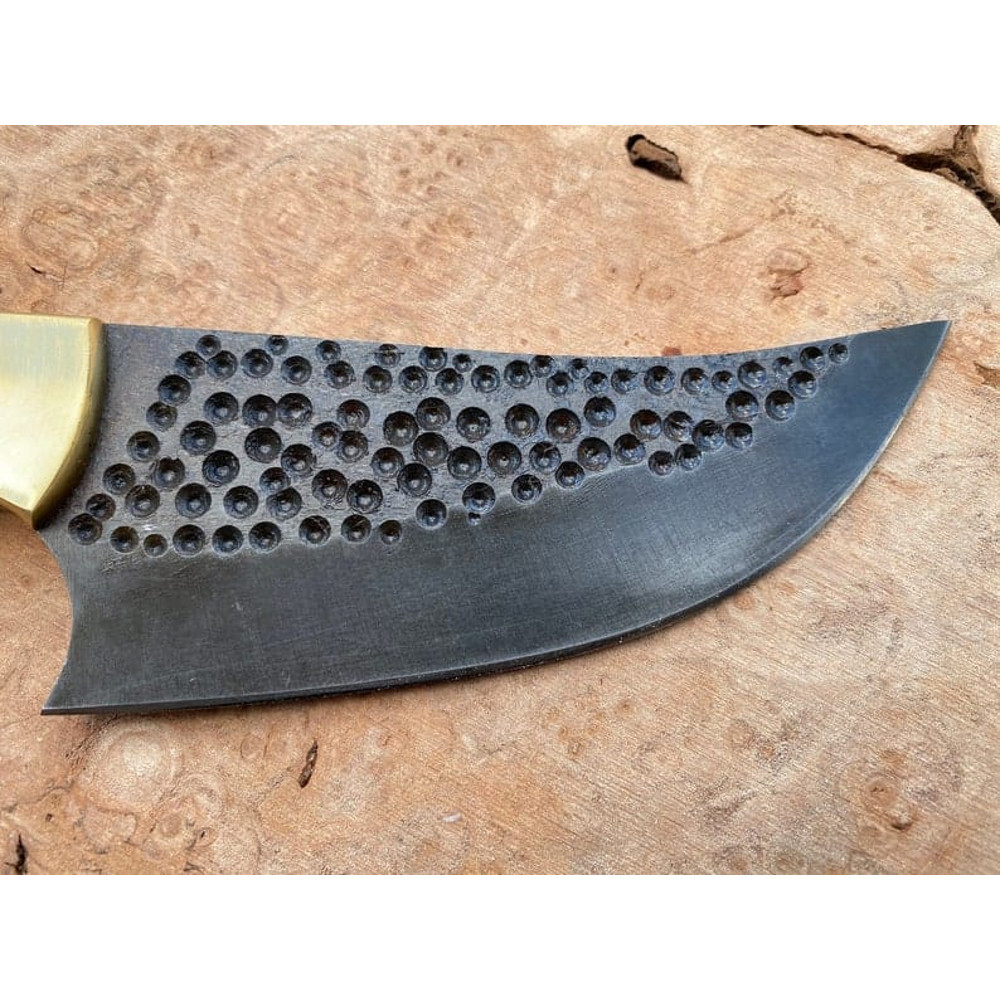 Hammered Rustic High Carbon Skinner Knife With Stag Dollar Wood Handle Hunting Knife Includes High Quality Leather 5