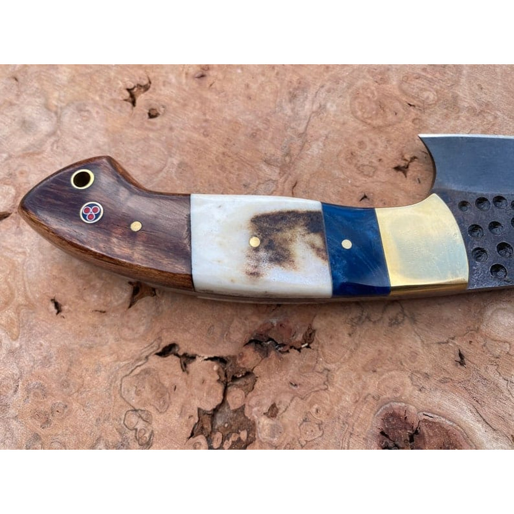 Hammered Rustic High Carbon Skinner Knife With Stag Dollar Wood Handle Hunting Knife Includes High Quality Leather 4