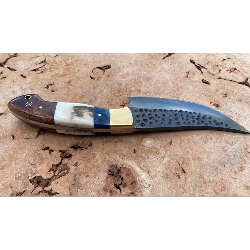 Hammered Rustic High Carbon Skinner Knife With Stag Dollar Wood Handle Hunting Knife Includes High Quality Leather 3