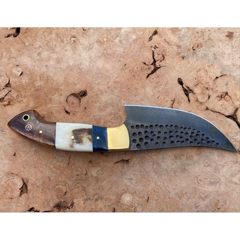 Hammered Rustic High Carbon Skinner Knife With Stag Dollar Wood Handle Hunting Knife Includes High Quality Leather 2