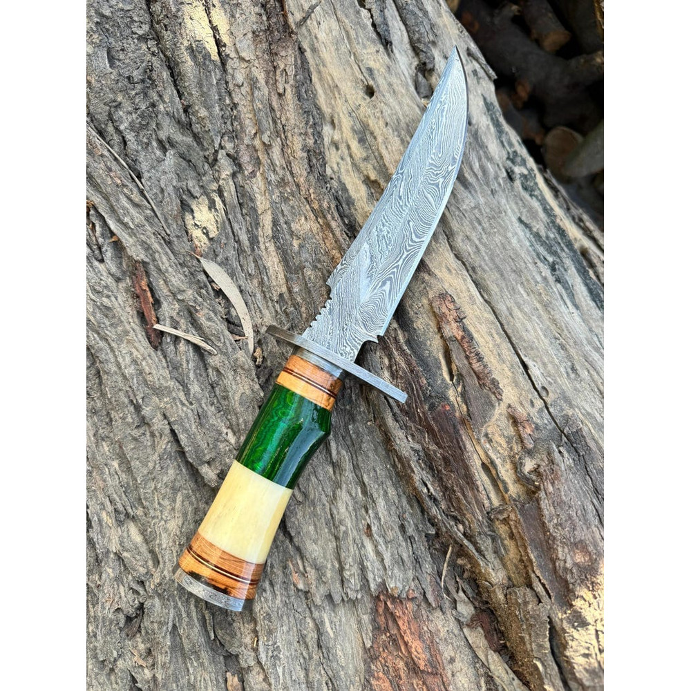 Handcrafted Damascus Steel Hunting Bowie Knife Hand Forged Steel Knife With Custom Wooden Handle Koa Wood 0