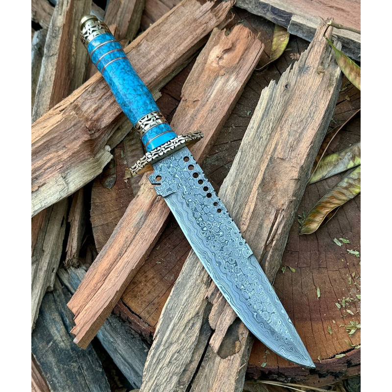 Custom Handmade Bowie Knife 16 Bowie Knife Damascus Hunting Bowie Knife Full Tang Bowie Knife  Leather Sheath 1