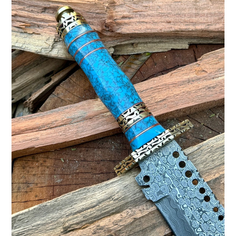 Custom Handmade Bowie Knife 16 Bowie Knife Damascus Hunting Bowie Knife Full Tang Bowie Knife  Leather Sheath 2