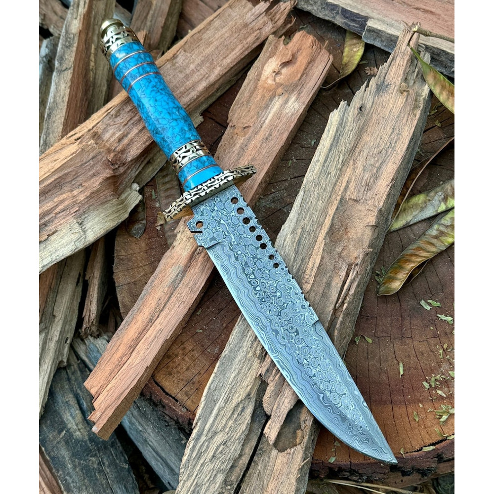 Custom Handmade Bowie Knife 16 Bowie Knife Damascus Hunting Bowie Knife Full Tang Bowie Knife  Leather Sheath 3