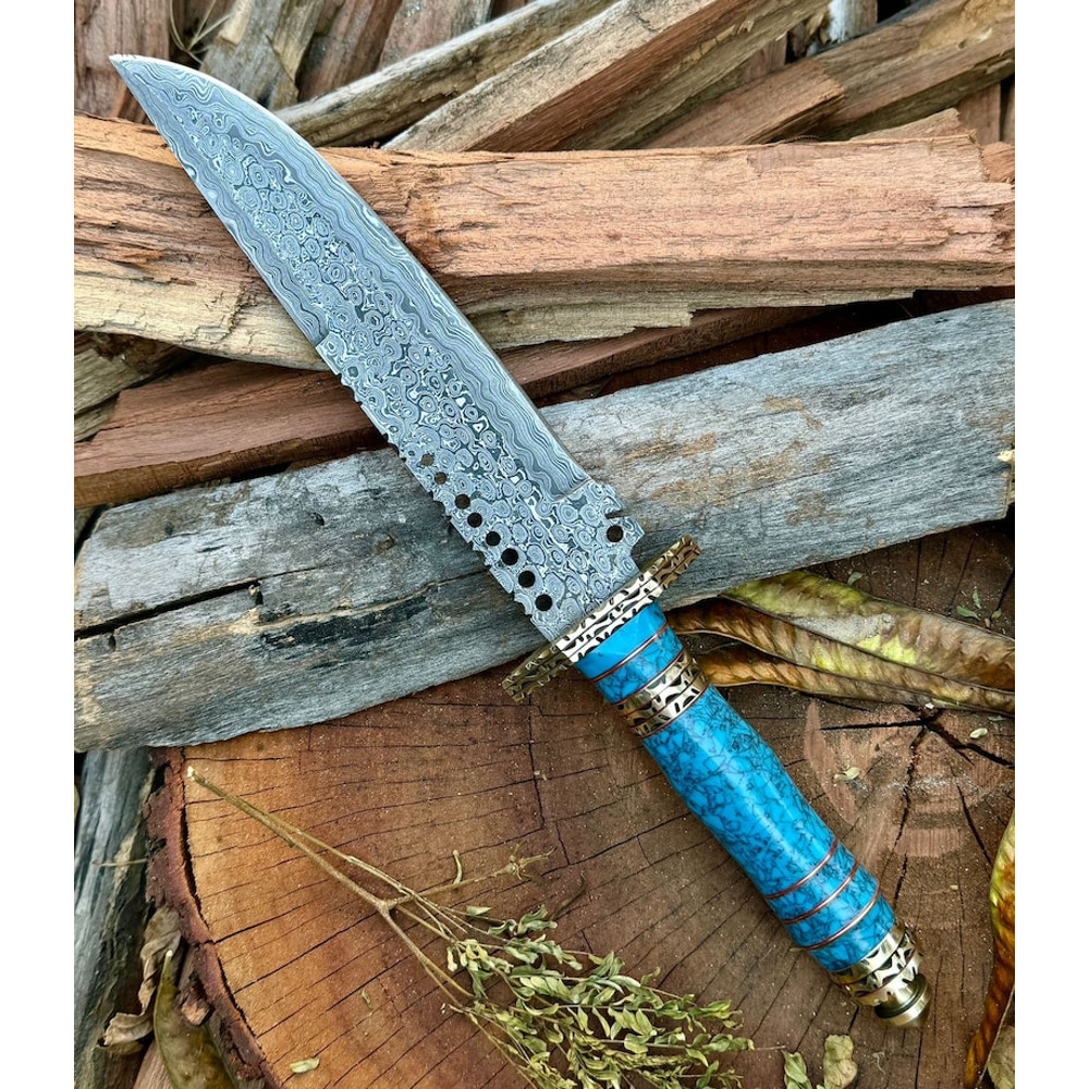 Custom Handmade Bowie Knife 16 Bowie Knife Damascus Hunting Bowie Knife Full Tang Bowie Knife  Leather Sheath 6