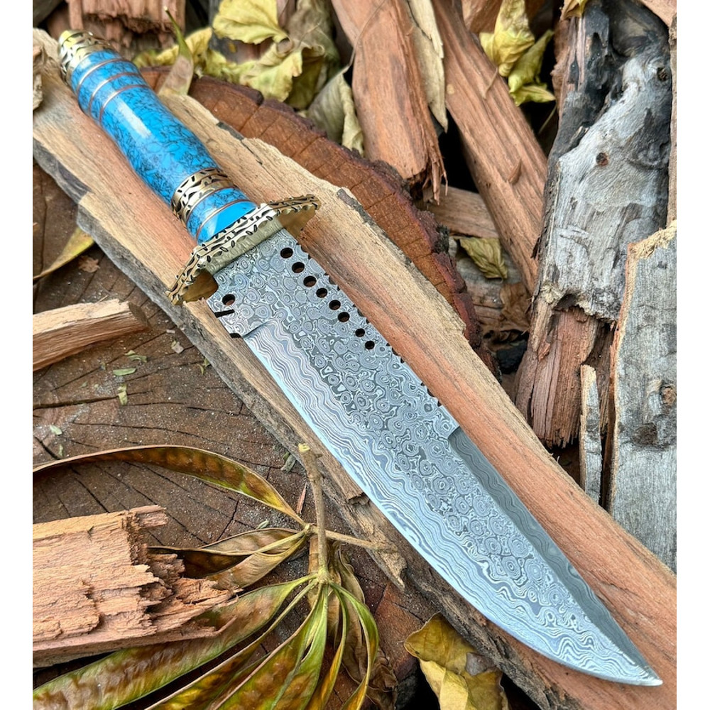 Custom Handmade Bowie Knife 16 Bowie Knife Damascus Hunting Bowie Knife Full Tang Bowie Knife  Leather Sheath 9