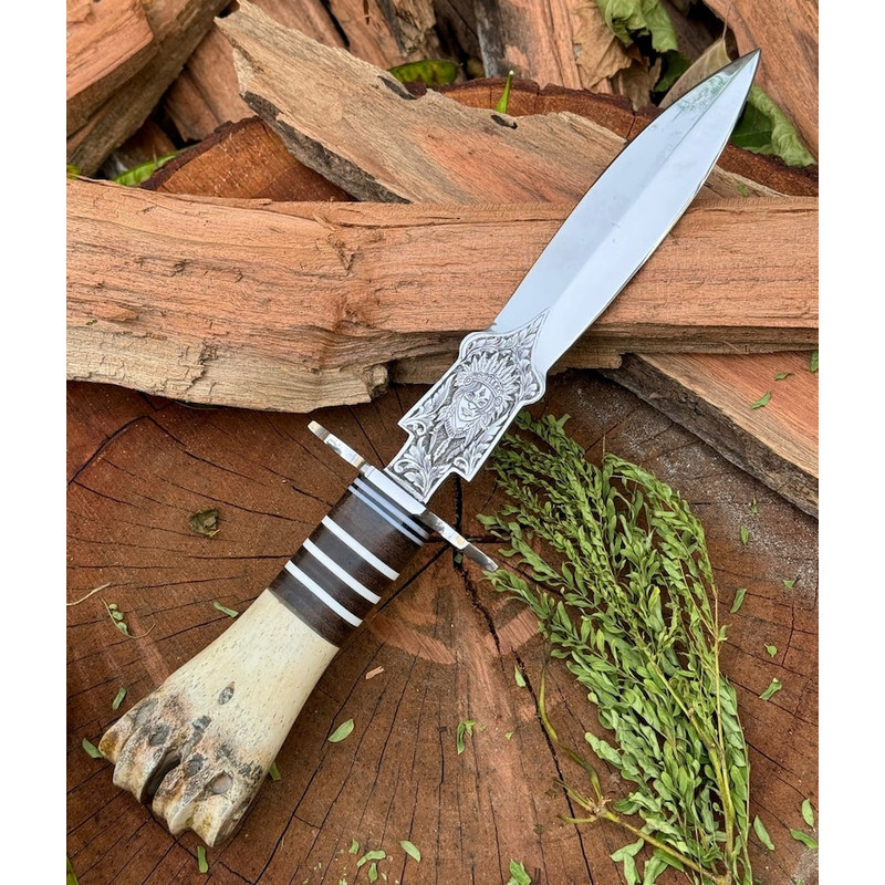 Handmade Stainless Steel Knife Curve Bowie Knives Bone Handle Hunting Bowie Knife Camping Survival Throwing Knife Gift 8