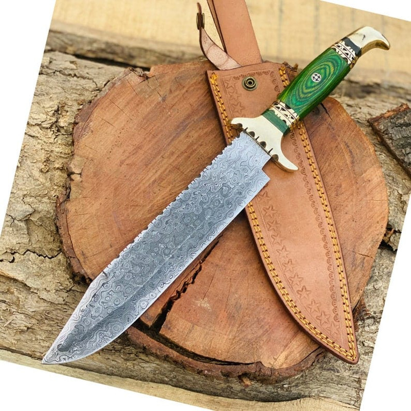 Personalized Custom Made Damascus Tool Steel High Quality Crocodile Dundee Bowie Rambo Knife Fathers Day Gift Gift 0