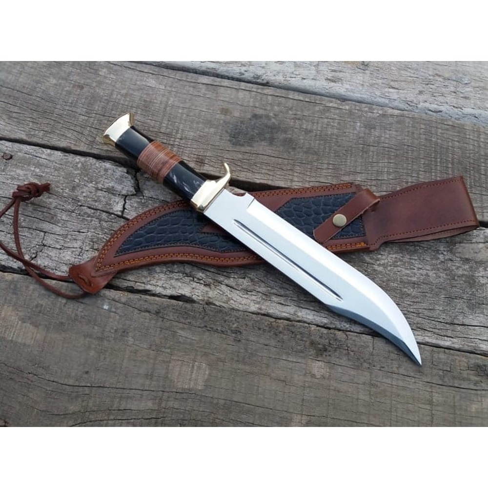17 Inches Custom Handmade Mirror Polish D2 Tool Steel Hunting Bowie Knife With Premium Leather Sheath 1