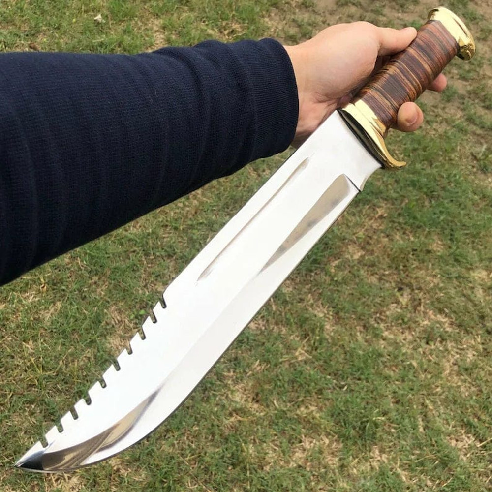Custom Handmade J2 Steel Crocodile Dundee Bowie Knife With Brass Guard Leather Sheath Premium Quality Outdoor Knife 1