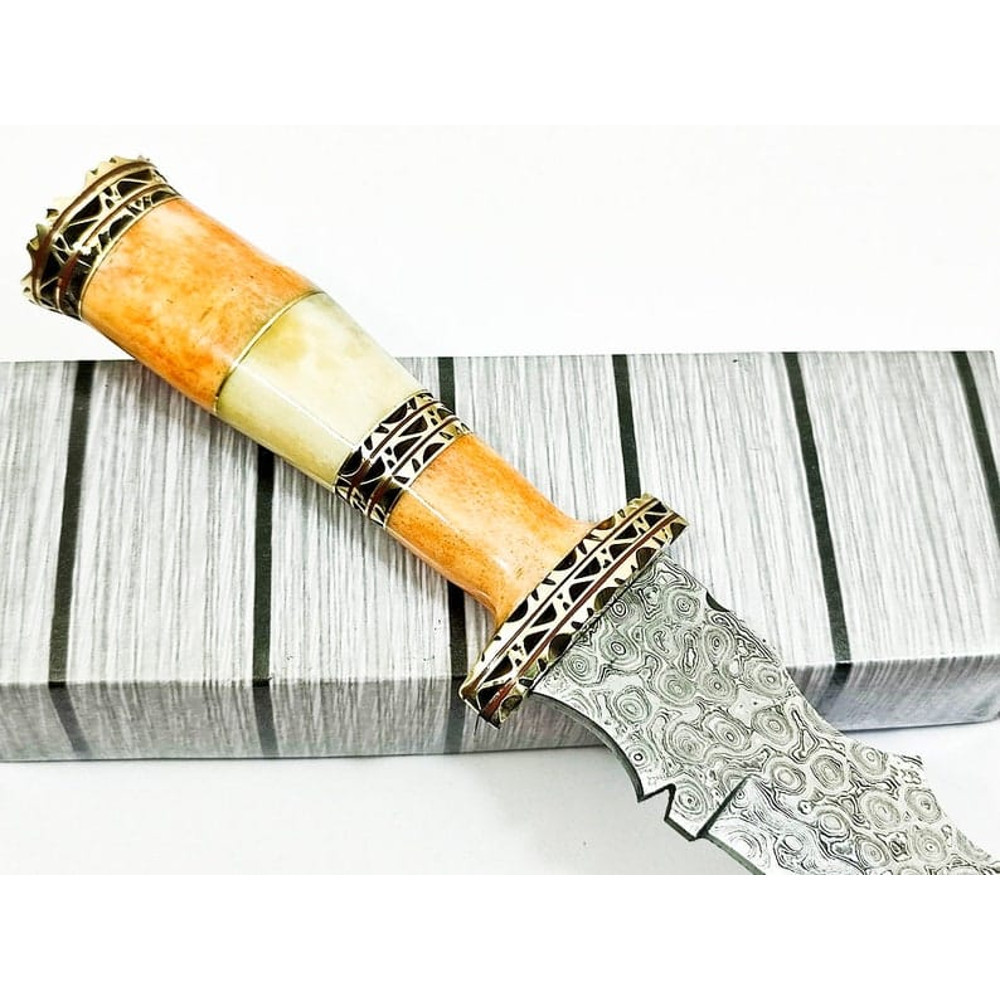 13 Damascus Blade Bowie Knife Brass But Cap Hunting Knife Bowie Knife FIxed Blade USA Beautiful Gift Premium 5