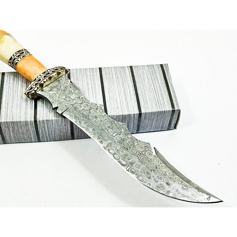 13 Damascus Blade Bowie Knife Brass But Cap Hunting Knife Bowie Knife FIxed Blade USA Beautiful Gift Premium 4
