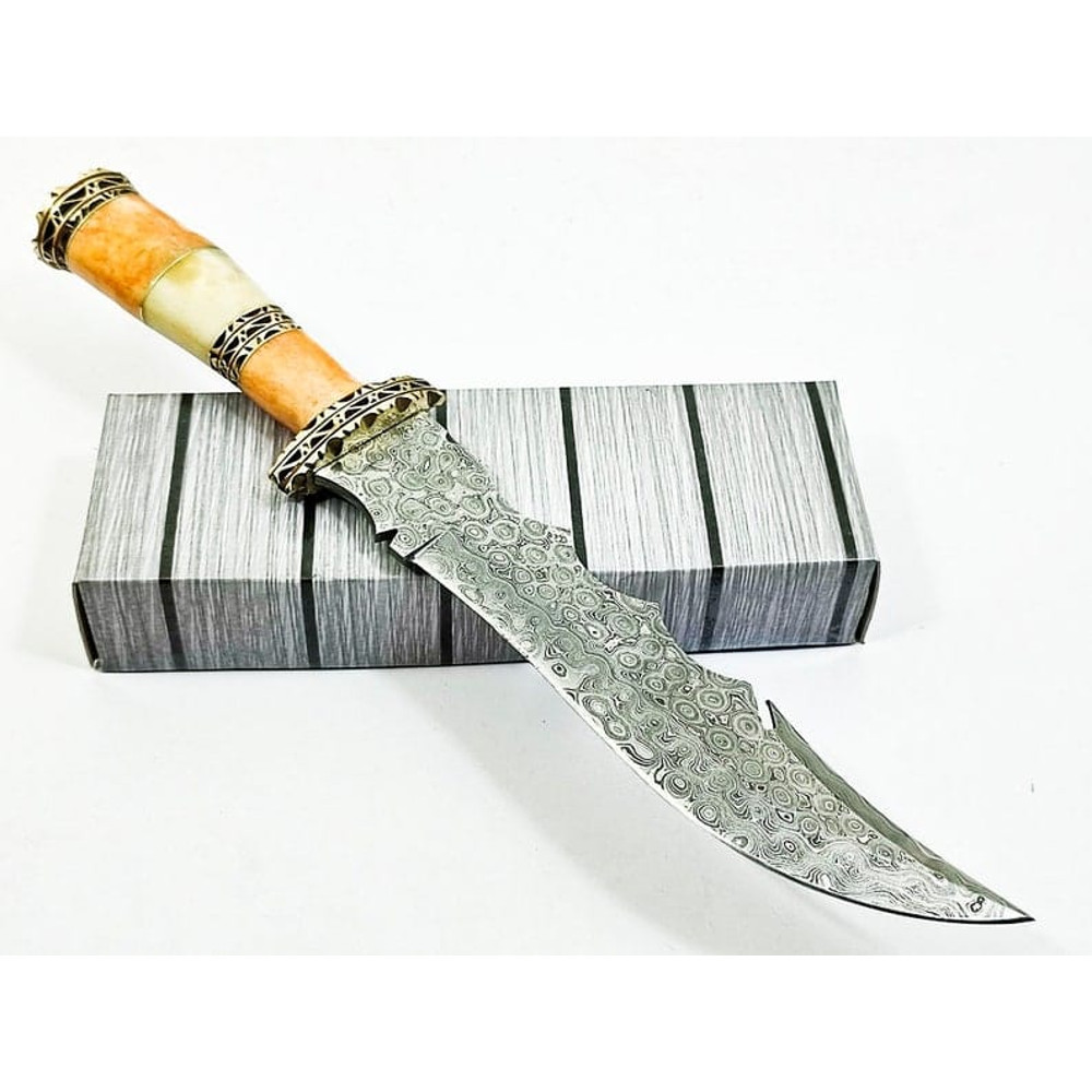 13 Damascus Blade Bowie Knife Brass But Cap Hunting Knife Bowie Knife FIxed Blade USA Beautiful Gift Premium 3