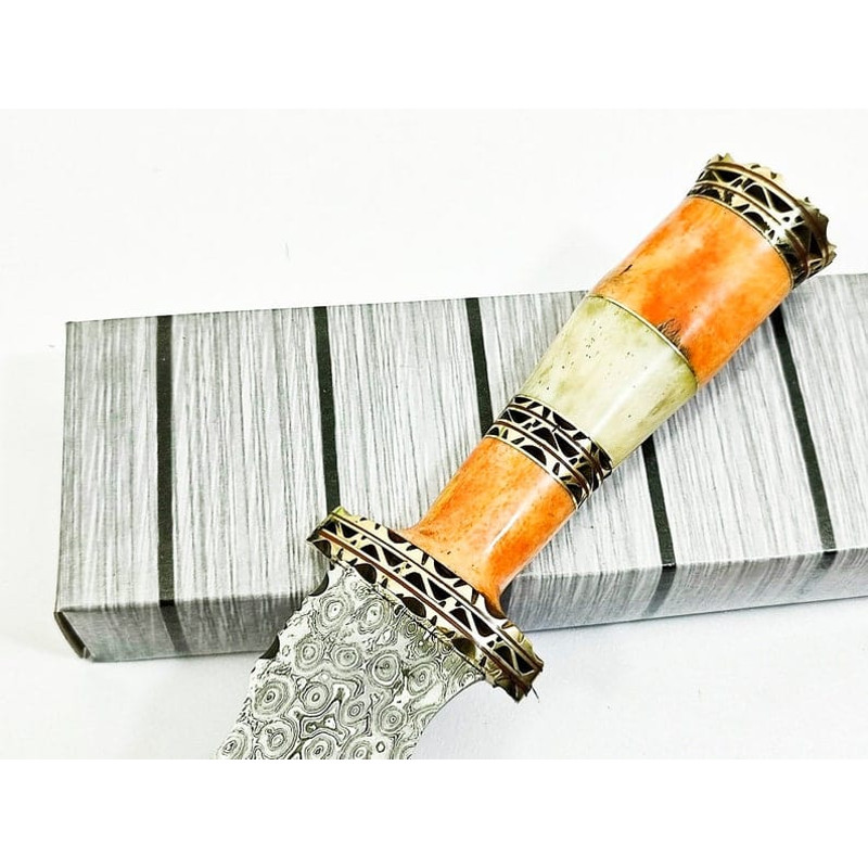 13 Damascus Blade Bowie Knife Brass But Cap Hunting Knife Bowie Knife FIxed Blade USA Beautiful Gift Premium 2