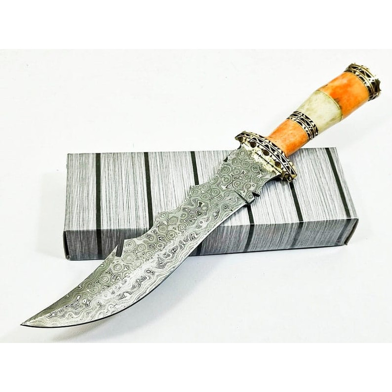 13 Damascus Blade Bowie Knife Brass But Cap Hunting Knife Bowie Knife FIxed Blade USA Beautiful Gift Premium 0