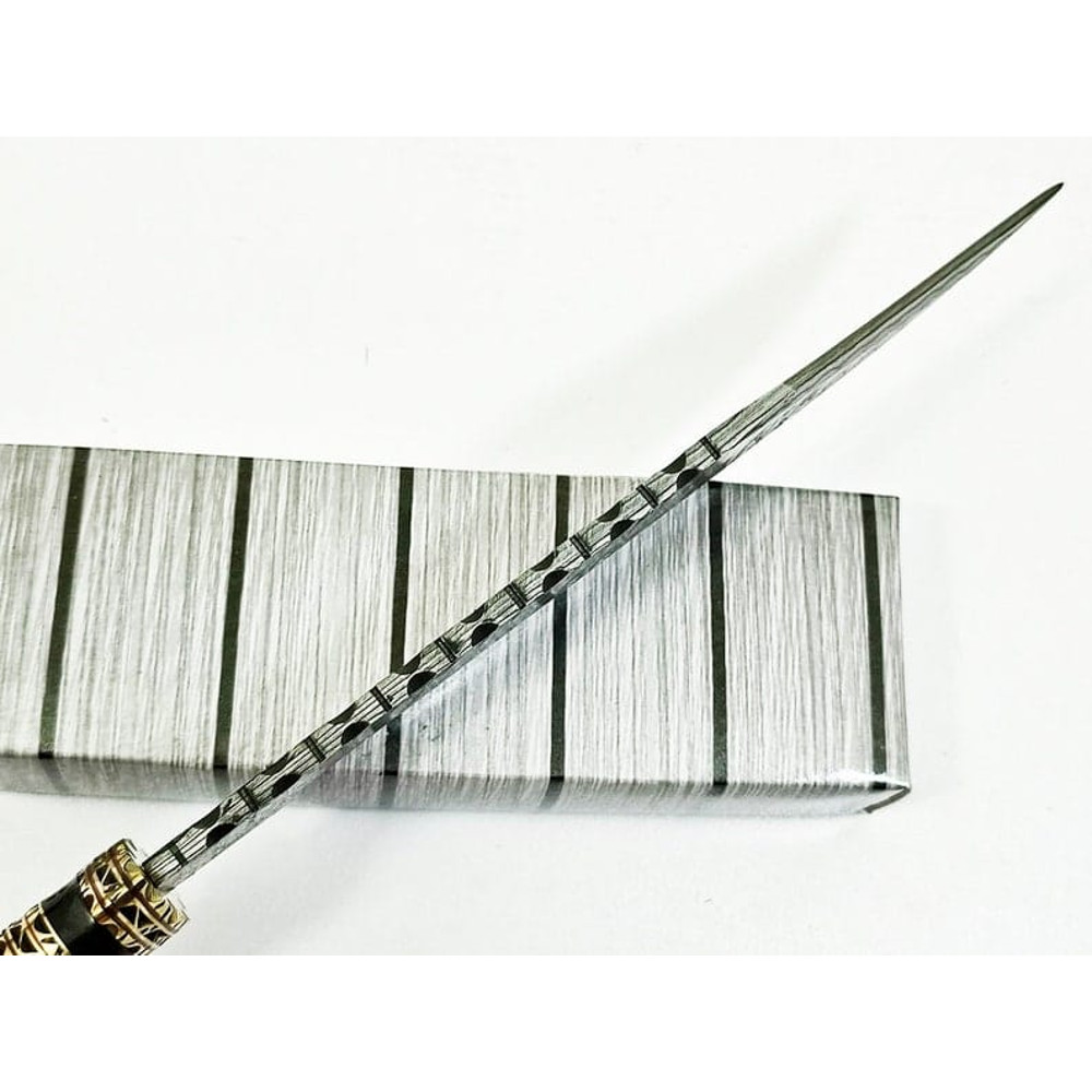 145 Damascus Ladder Pattern Blade Bowie Knife Horn Handle Handmade Knife EDC Outdoor KnifePremium Leather Sheath 5