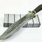 145 Damascus Ladder Pattern Blade Bowie Knife Horn Handle Handmade Knife EDC Outdoor KnifePremium Leather Sheath 0