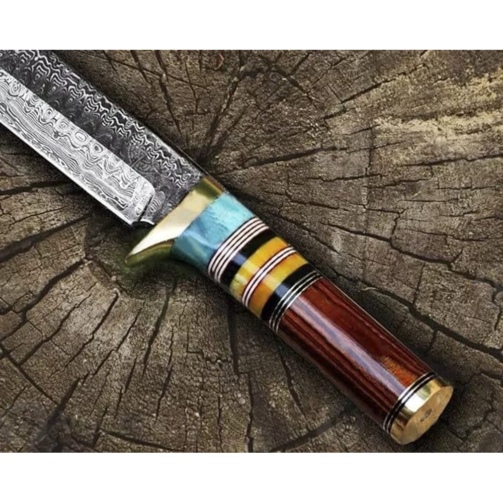 Handmade Damascus Steel Bowie Knife Full Tang WSheath Combat Tactical Best Gift Hunting Knife 1