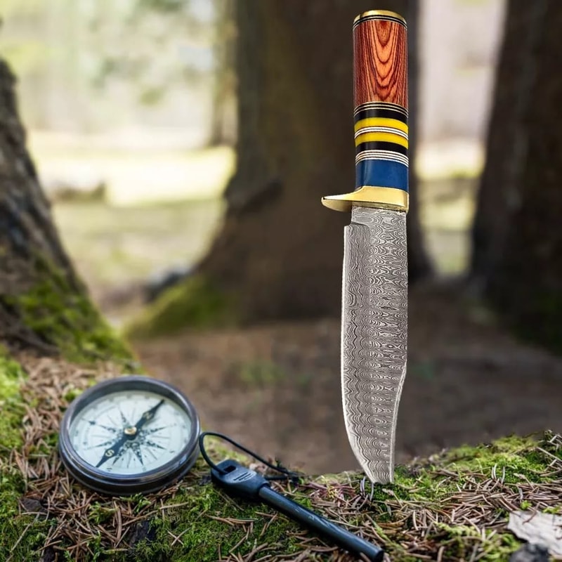 FIXED BLADE DAMASCUS HUNTING KNIFE WLEATHER SHEATH BEST OUTDOOR CAMPING KNIFE BEST GIFT 3