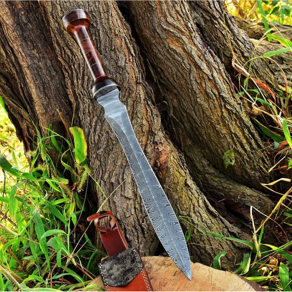 20 Handmade Damascus Steel Double Edge Dagger Hunting Knife With Leather Sheath Camping Adventure Easy To Carry Use 1