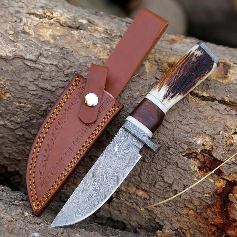 9 Stag Horn Handle Skinner Hunting Camping Knife Thanksgiving Gift Hunting Knife Anniversary Gift Husband Groomsmen 0