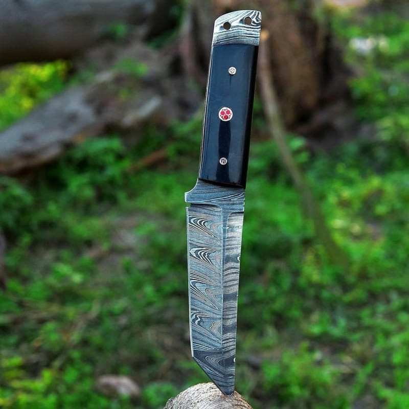 95 Custom Damascus Knife Buffalo Horn Handle Pocket Knife Camping Knife Stylish Anniversary Gift Gift For Men 2