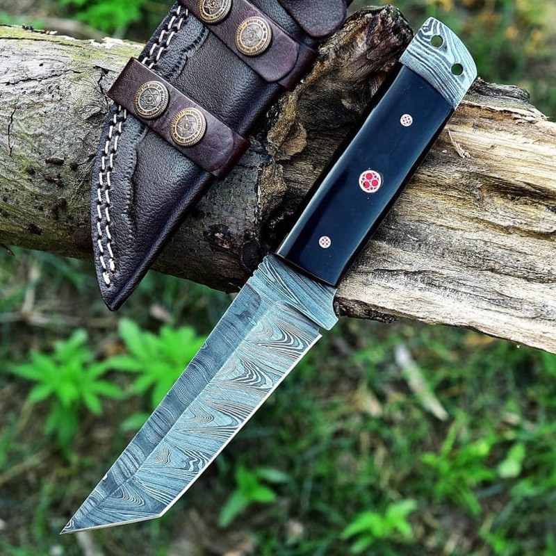 95 Custom Damascus Knife Buffalo Horn Handle Pocket Knife Camping Knife Stylish Anniversary Gift Gift For Men 0