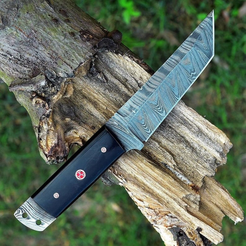95 Custom Damascus Knife Buffalo Horn Handle Pocket Knife Camping Knife Stylish Anniversary Gift Gift For Men 1