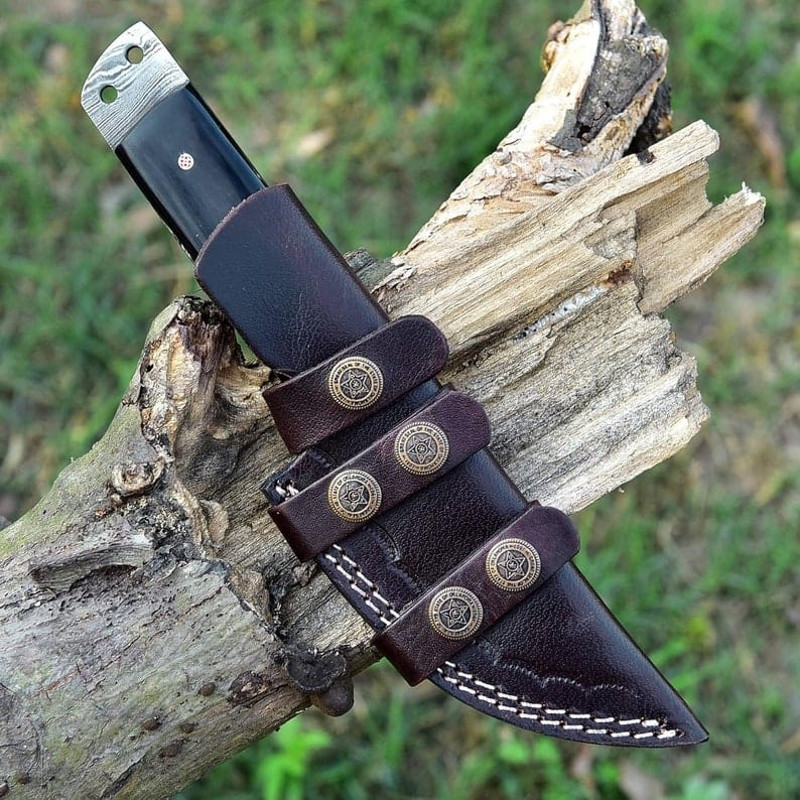 95 Custom Damascus Knife Buffalo Horn Handle Pocket Knife Camping Knife Stylish Anniversary Gift Gift For Men 9