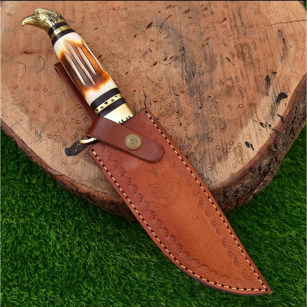 Handmade Damascus Steel Hunting Knife Camel Bone Handle With Sheath Hand Forged Damascus Steel Bowie Knife Best Gift 4