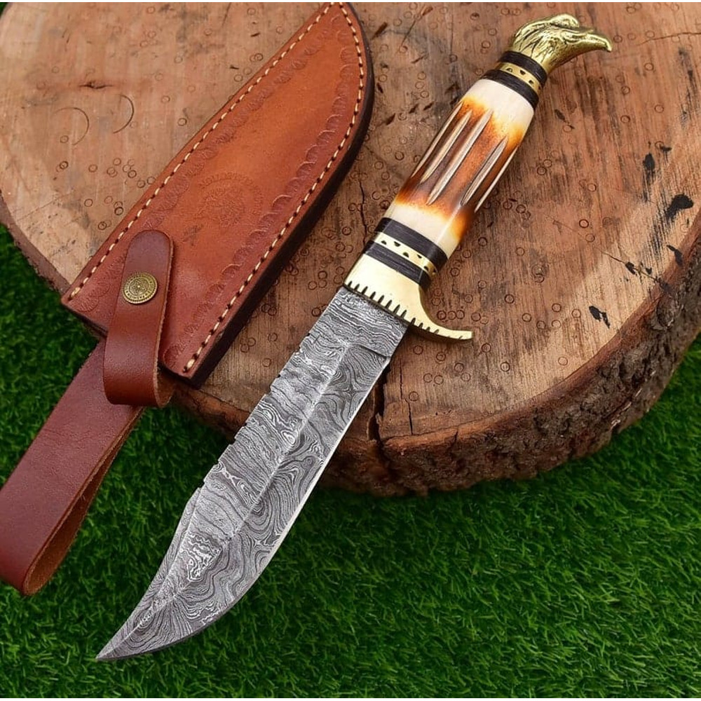 Handmade Damascus Steel Hunting Knife Camel Bone Handle With Sheath Hand Forged Damascus Steel Bowie Knife Best Gift 3
