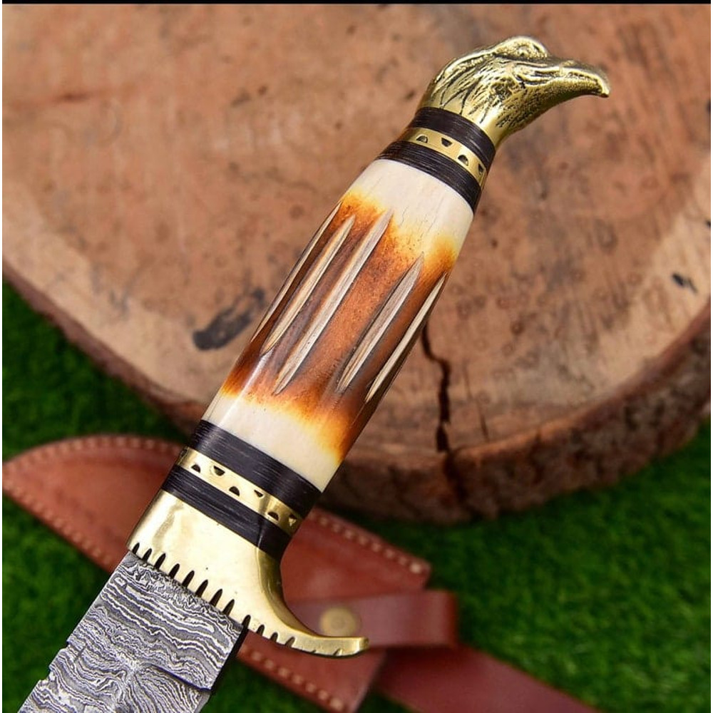 Handmade Damascus Steel Hunting Knife Camel Bone Handle With Sheath Hand Forged Damascus Steel Bowie Knife Best Gift 2