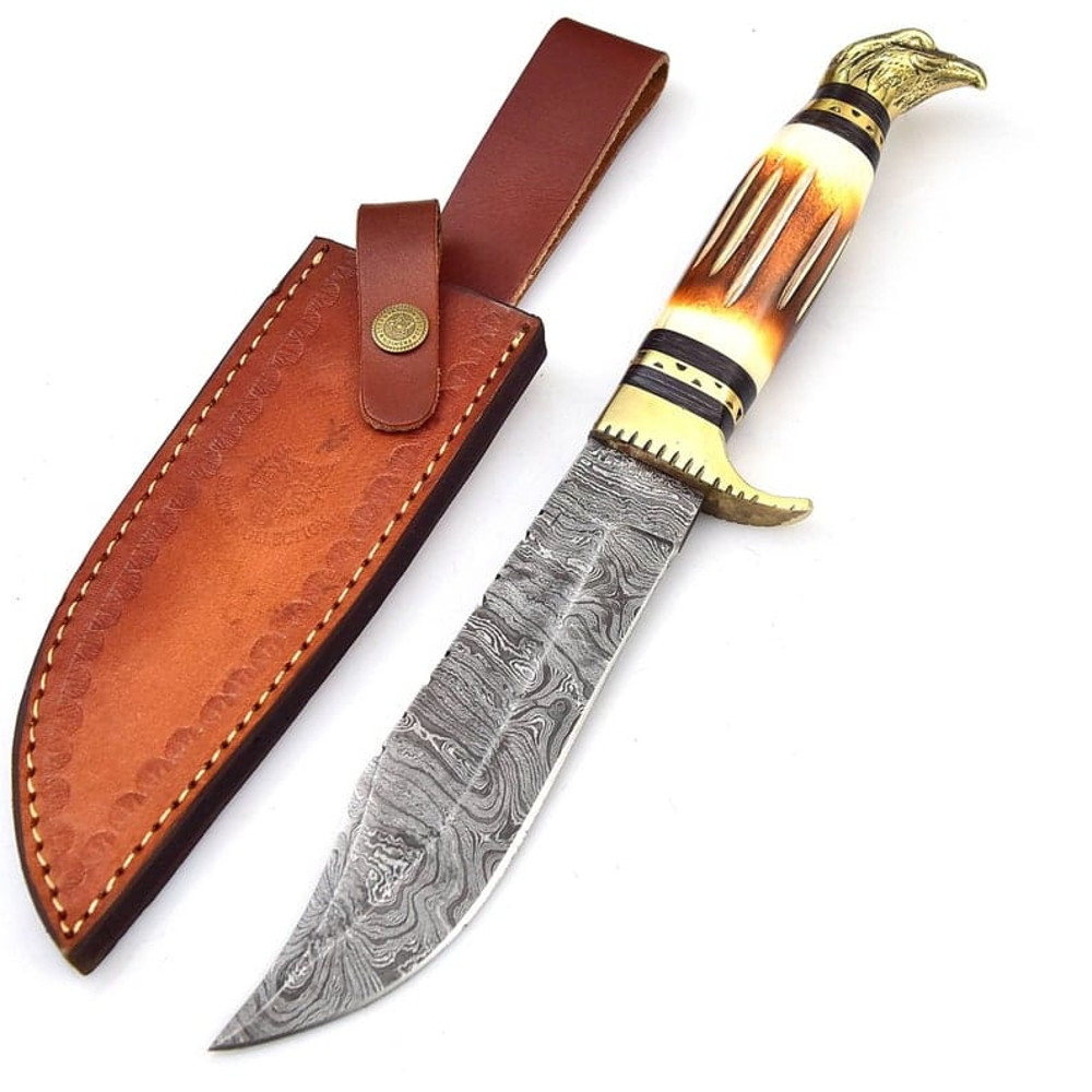 Handmade Damascus Steel Hunting Knife Camel Bone Handle With Sheath Hand Forged Damascus Steel Bowie Knife Best Gift 1