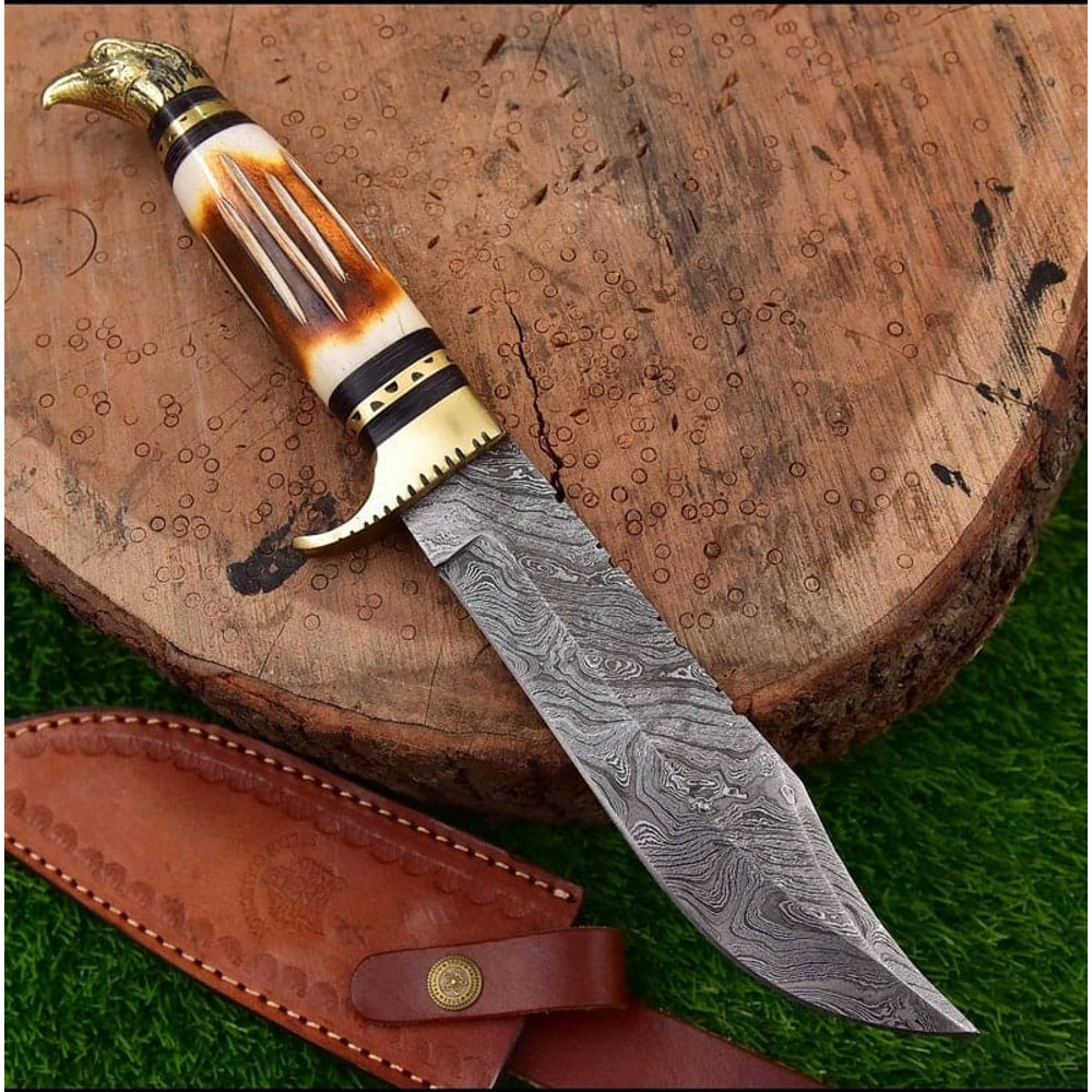 Handmade Damascus Steel Hunting Knife Camel Bone Handle With Sheath Hand Forged Damascus Steel Bowie Knife Best Gift 0