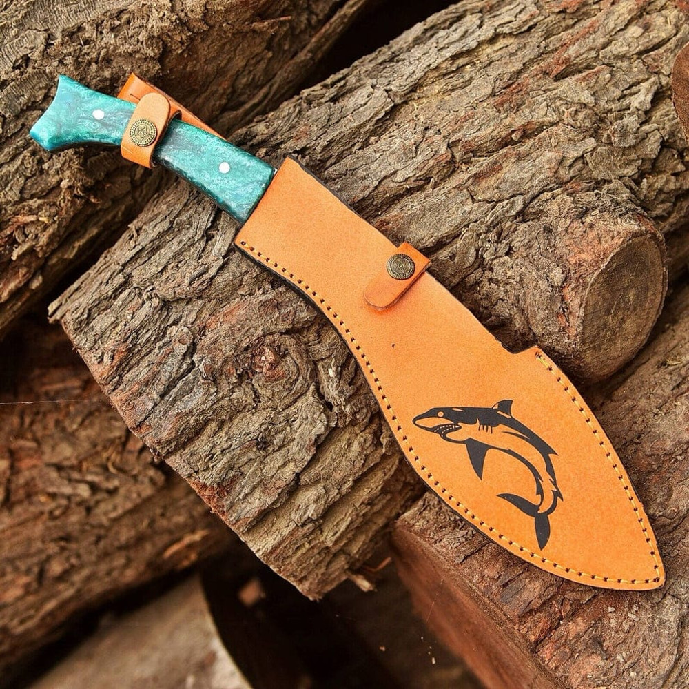 Fixed Blade Knife Tactical Gurkha Kukri Engraved Sheath Shark Fish Design Hurting Knife Best Gift Ever 4